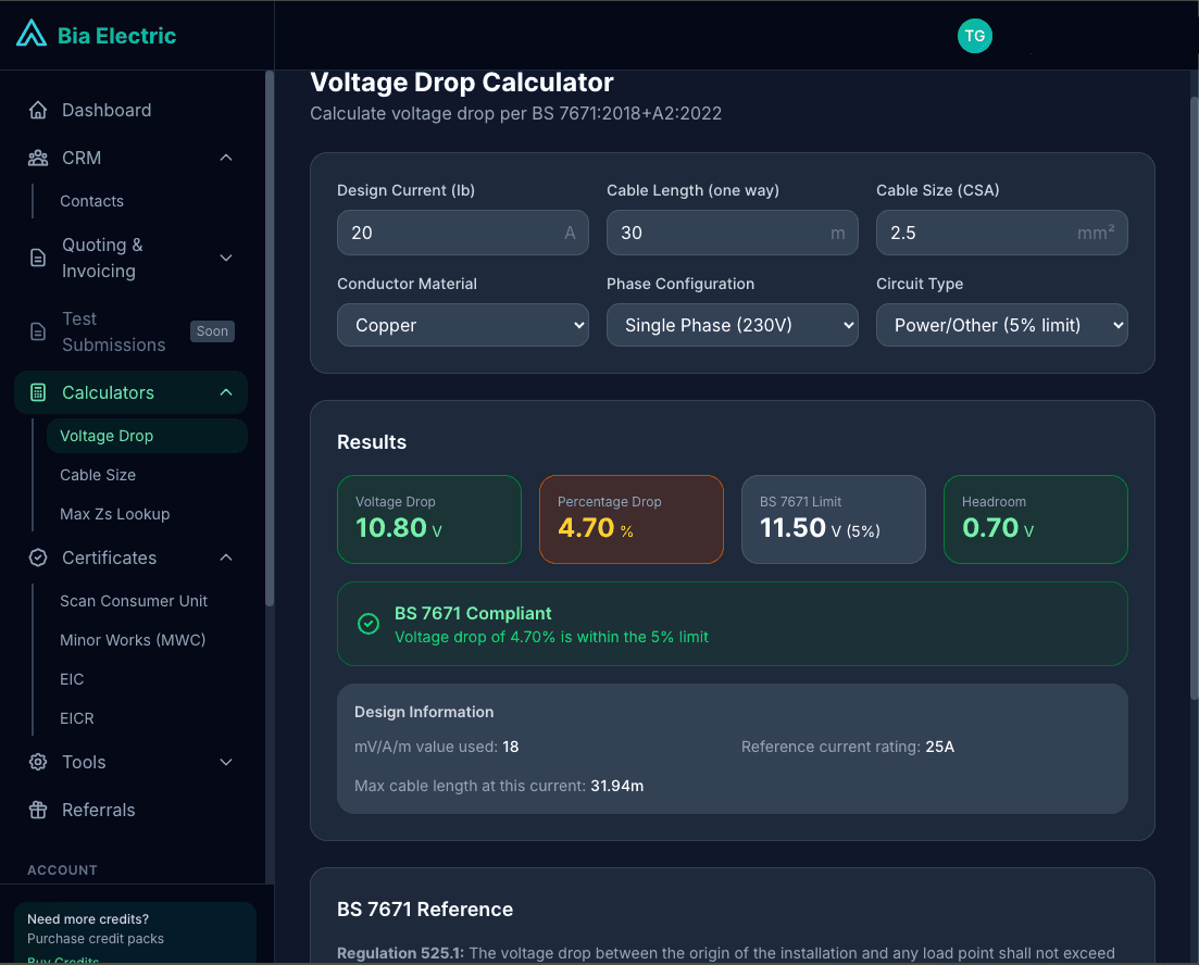 Voltage drop calculator